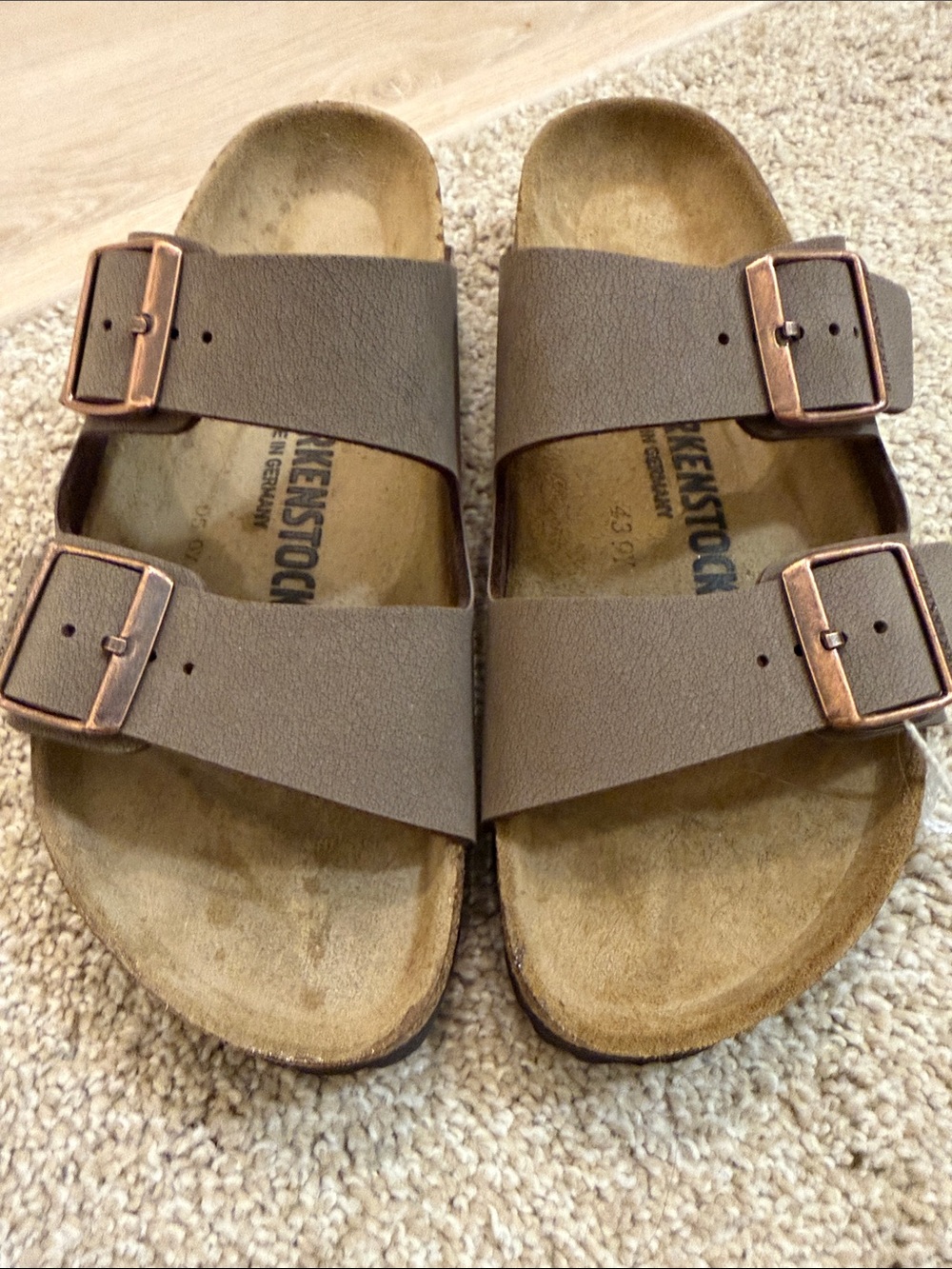 Birkenstock Women's Brown Two-Strap Sandals with Copper Buckles